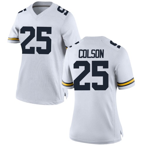 Junior Colson Michigan Wolverines Women's NCAA #25 White Replica Brand Jordan College Stitched Football Jersey UIJ4854ZR